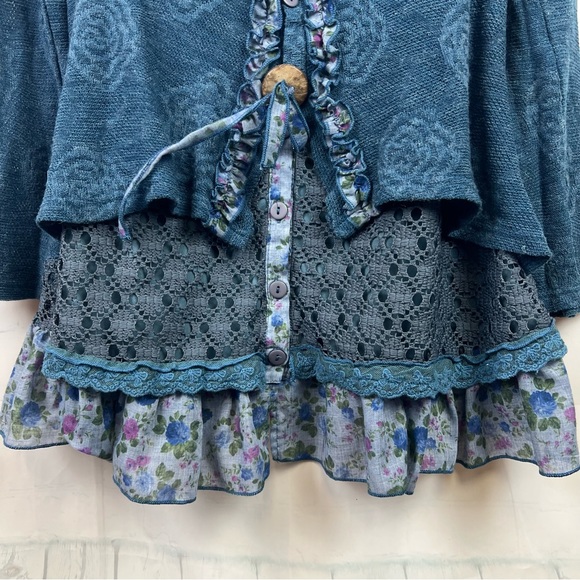 Pretty Angel Women’s Button Up Linen Blend Cardigan Blouse Blue Whimsigoth Small - Picture 6 of 13